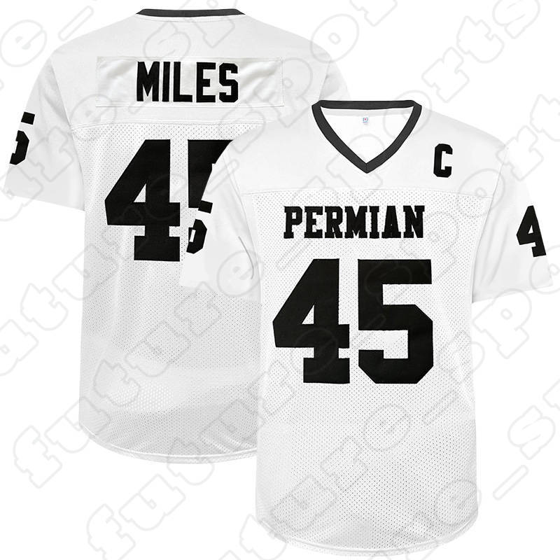 45 Boobie Miles Mens White Permian High School Football Jerseys 45 Friday Night Lights Movie V-Neck Embroidered Stitched Letters with Short sleeve Adult Jersey