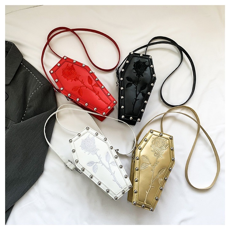 New Dark Style Personalized Coffin New Fashion PU Crossbody Single Shoulder Bag Female