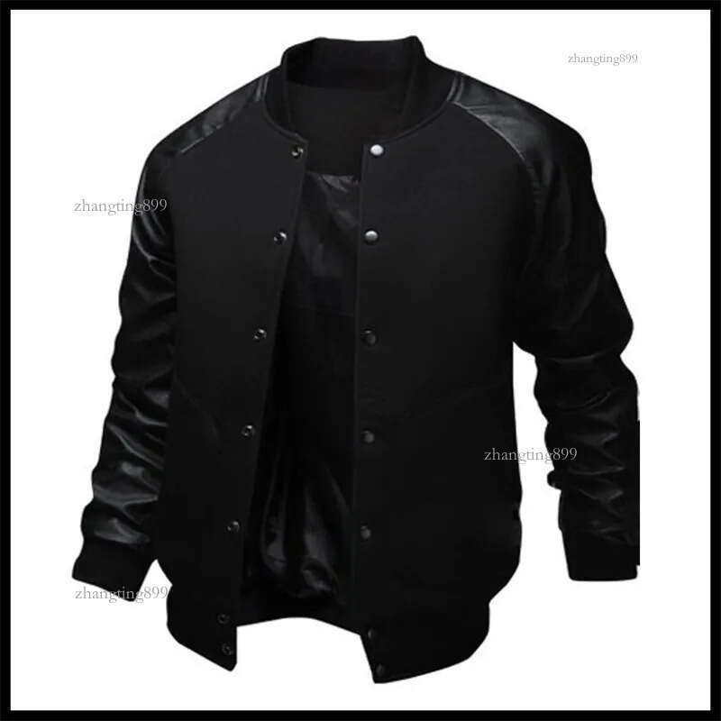 Cool College Baseball Jacket Men Fashion n Black Pu Leather Sleeve Mens Slim Fit Varsity Jacket Veste Homme J04 201118