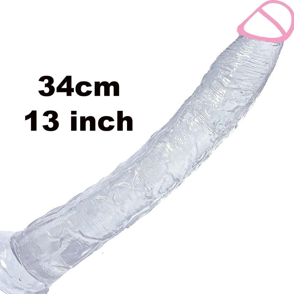 Realistic 13.4-Inch Big Black Jelly Dildo with Suction Cup - Balls-Free Anal Toy for Women & Men, Flexible & Phthalate-Free