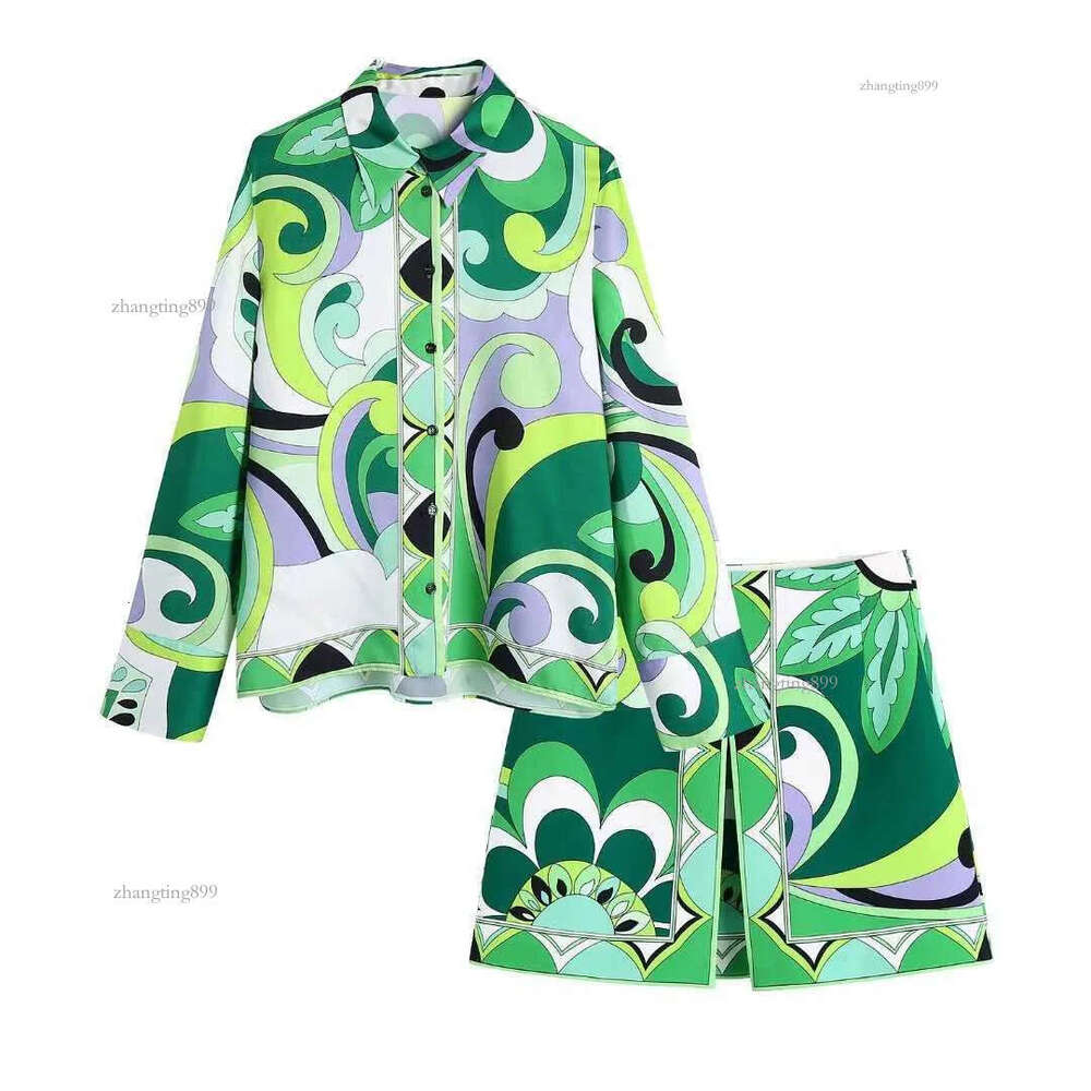 Women's Blouses Shirts Spring Women Fashion Print Set Long Sleeve Turn Down Collar Shirt And High Waist Short Skirt Tailleurs Jupes XX8489 220923