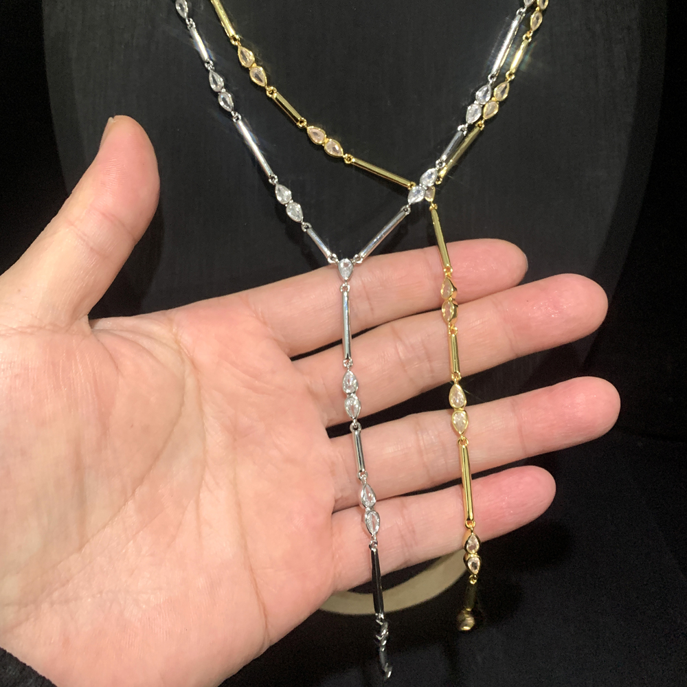Geometric Bar Tear Drop Cubic Zirconia CZ k Chain Long Y Lariat Sexy Women Fashion Necklace 2025 New Arrived