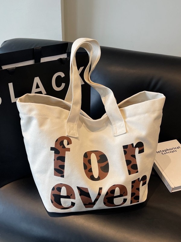 Autumn thick canvas fashionable casual letter tote large capacity commuting bag, leopard print student backpack