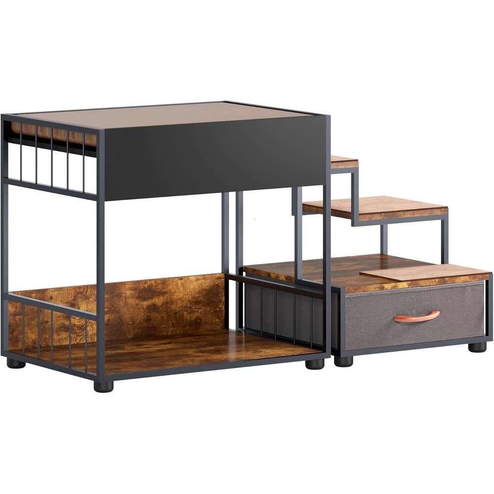 Pet Step Perch,Bunk Bed Window Perch For Dog Bedide Lounge Elevated Dog Bed Multi-Level Platform With Sponge, Non-Slip Pad And Storage,Vintage