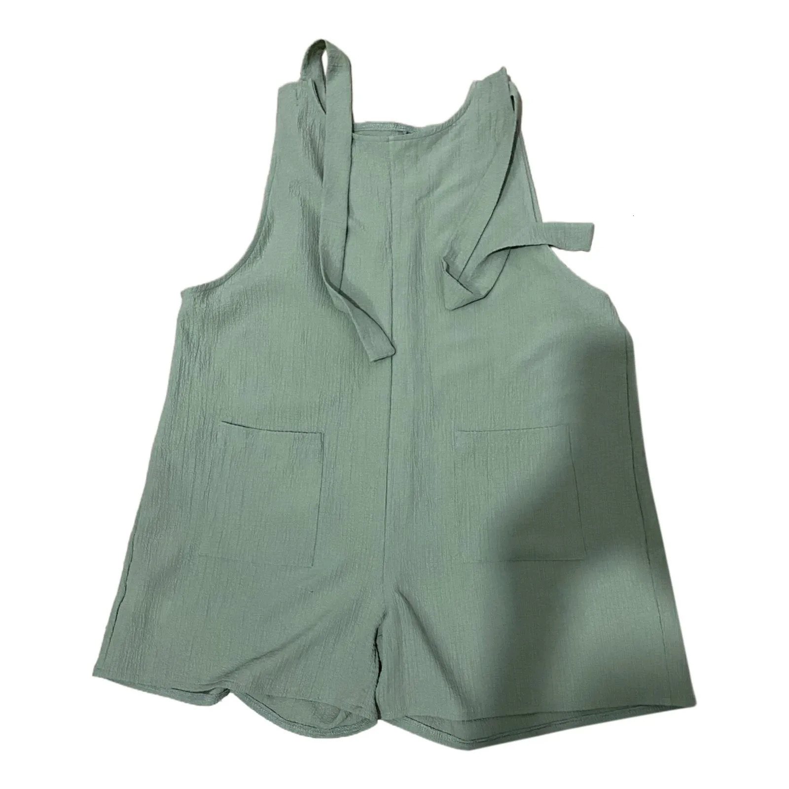 Womens clothing sales Tie Shoulder Overall Shorts Scoop Neck Romper Jumpsuit With Pocket jumpsuit women 241120