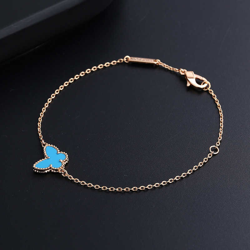 Charm Bracelets V Gold Butterfly Bracelet Womens White Beimu Ke Blue Turquoise Elegant Jewelry High Quality Treasure Batch J241128