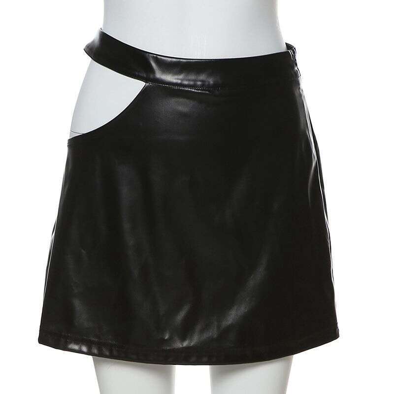 2023 Spring/Summer New Fashion Hollow High Waist PU Wrapped Hip Women's Half Skirt
