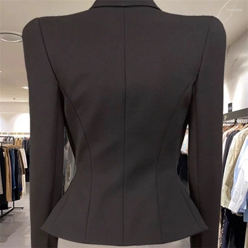 Womens Jackets Autumn Designer Fashion Golden Buttons Blazer Elegant Office Lady Notched Collar Slim Single Button Jacket Tops 411P