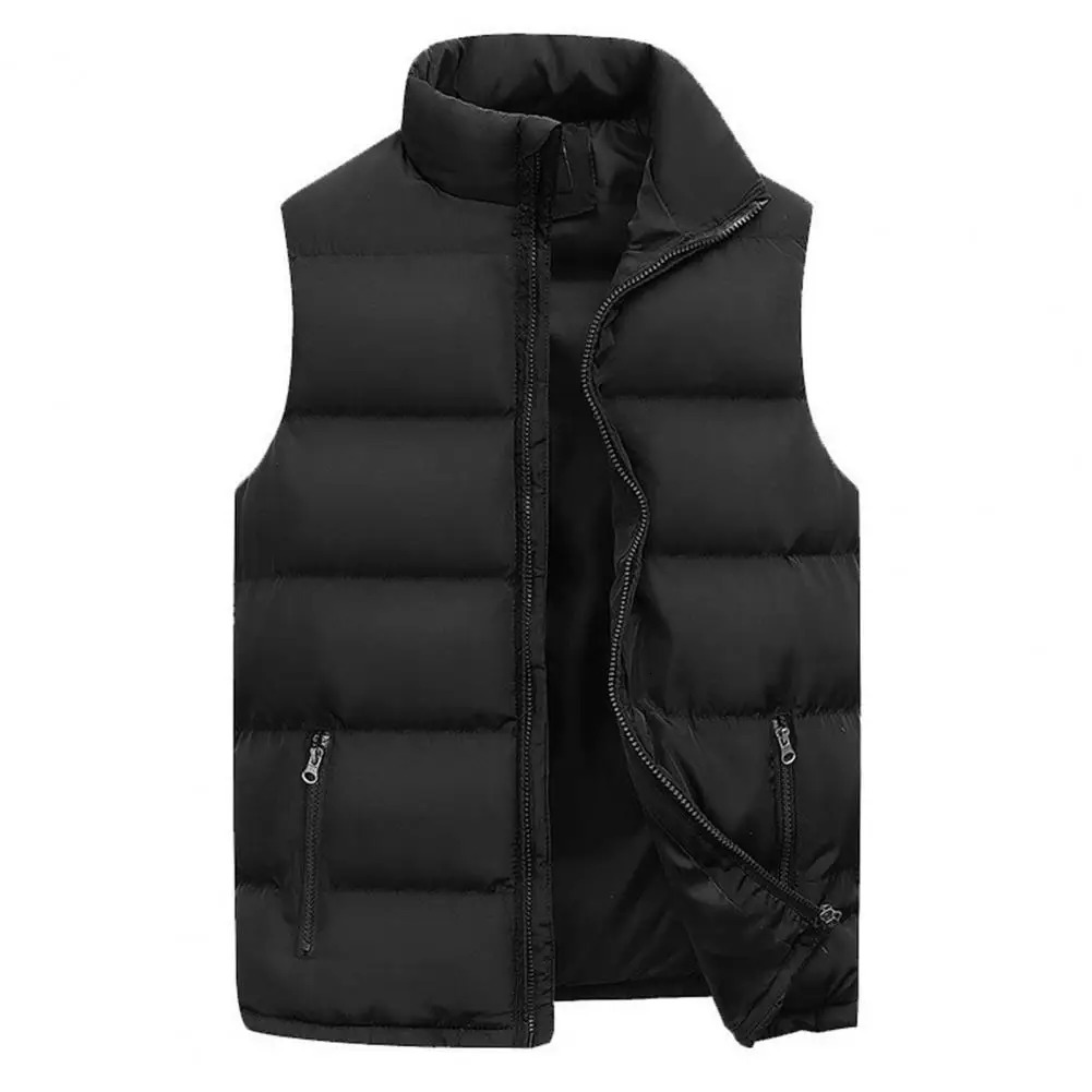Stylish Sleeveless Coat Cotton Padded Washable Pure Color Pockets Waistcoat Male Men Vest Jacket Streetwear 241129
