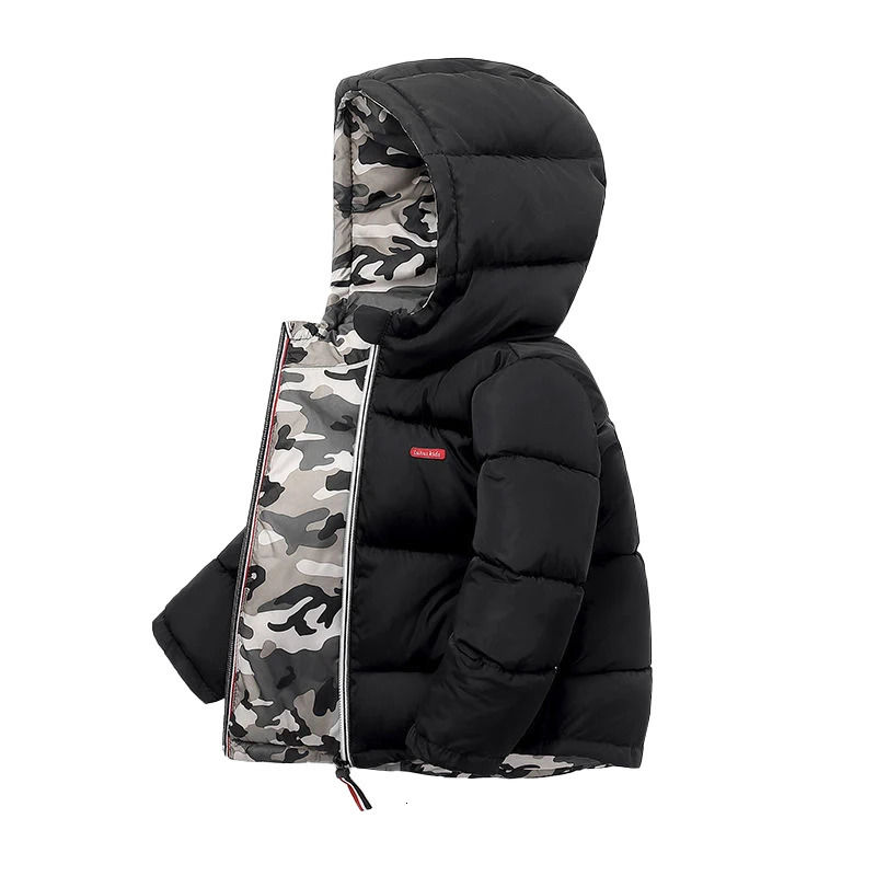 Winter Thick Warm Down Coat For Boys Jackets Can Be Worn On Both Sides Toddler Hooded Outerwear Infant Children Clothes 241126