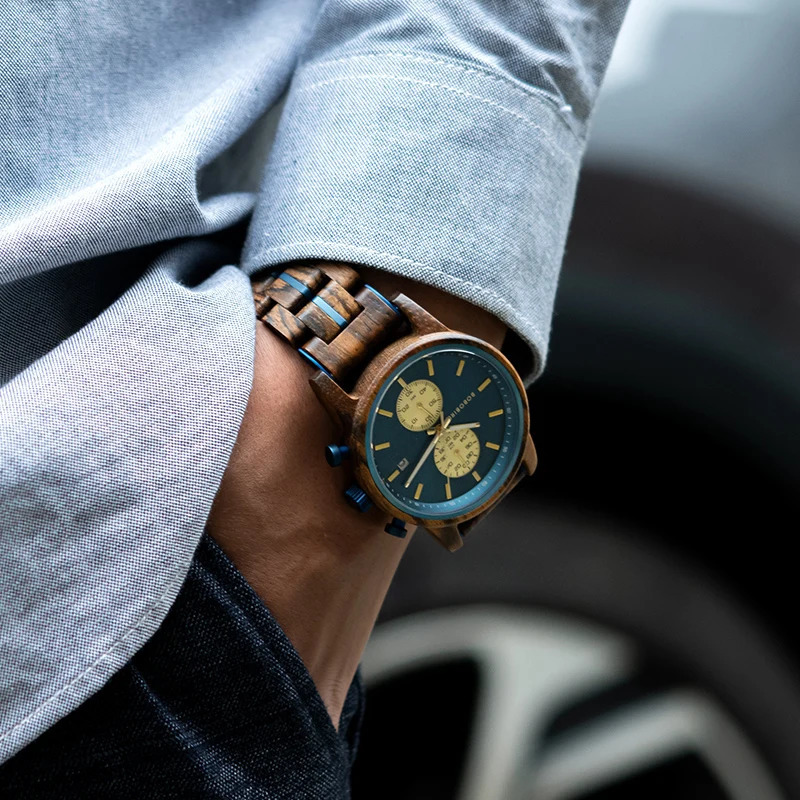 BOBO BIRD Wood Watch Men Business Quartz Watches Engraved Wooden Chronograph Wristwatch with Date Display Custom reloj madera 241122