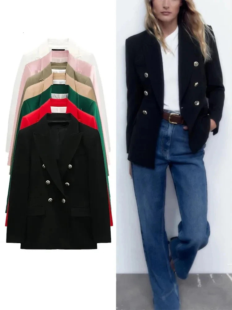 TRA Womens Fashion V-Neck Blazer Long Sleeve Button Slim Jacket Office Elegant Suit Formal Jacket Casual Blazer 241120