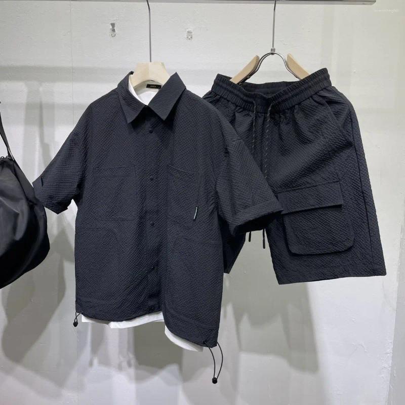 Men's Tracksuits Summer Men Short Sleeves Sets Lapel Single-Breasted Solid Color Polo Shirt Pocket Shorts High Quality Casual Loose Sports
