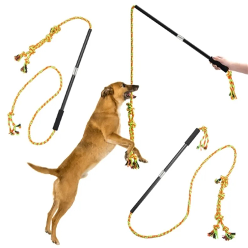 Interactive Flirt Pole for Large Dogs Chase Tug of War Lure Chewing Toy for Outdoor Exercise Training Dog Teaser Wand