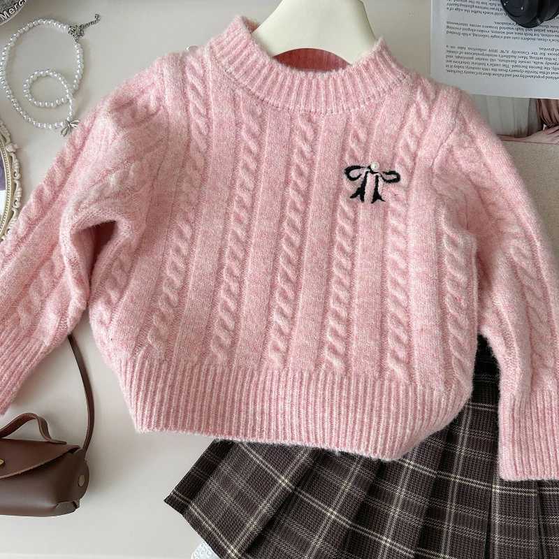 Clothing Sets Girls Set 2024 Autumn New Korean Girls Knitted Sweater+Tie Dye Bow Skirt Two Piece Set Girls Clothing 2-7 Years Old Y24112913F3