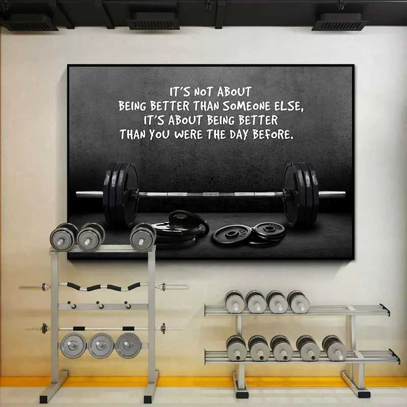 Modern Motivating Quote Sports Art Posters and Prints Wall Canvas Art Barbell Decorative Painting for Gym Room Fitness Lovers W241128
