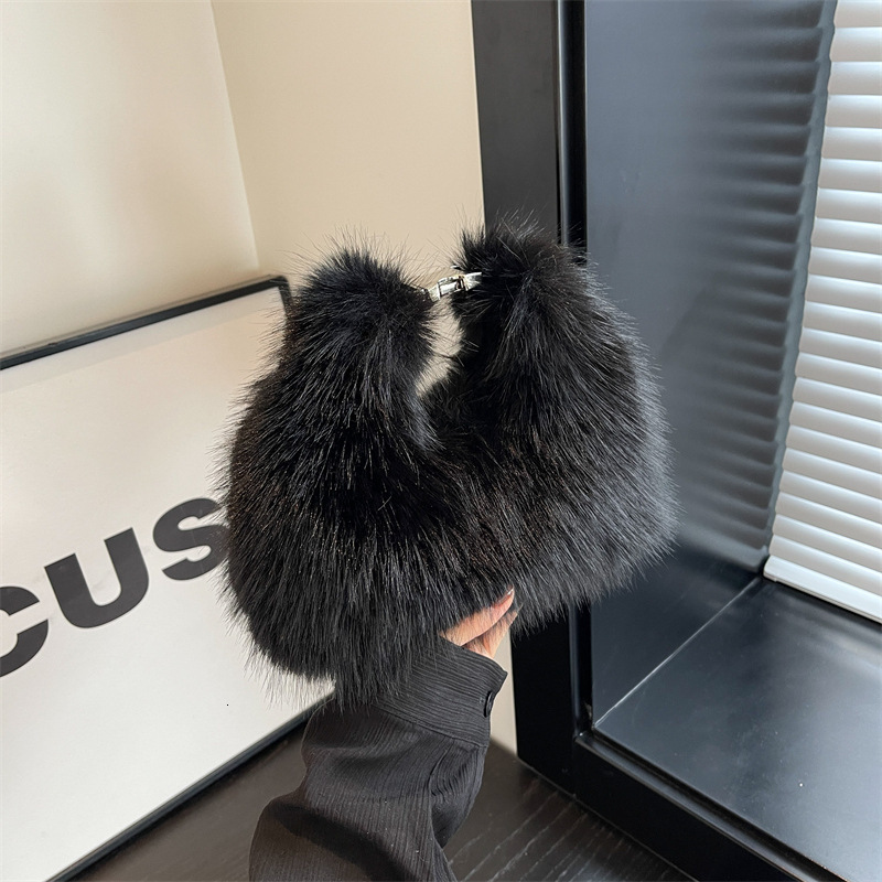 Chic Bags Fluffy Women Handbag Soft Crossbody Bags Solid Color Clutch Purse Winter Furry Warm Top-handle Bag Designer Handbags