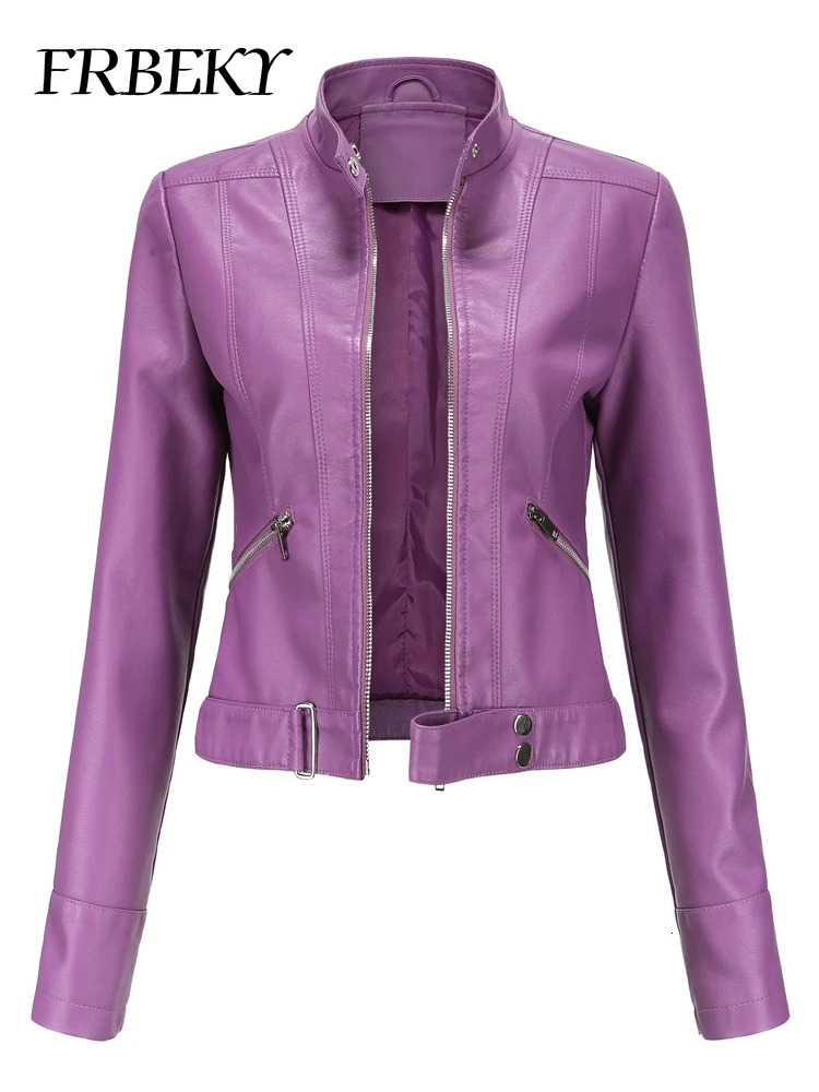 Women Jacket Autumn Leather Short Standing Collar Zipper Thin Section of Womens Coat Motorcycle 241129