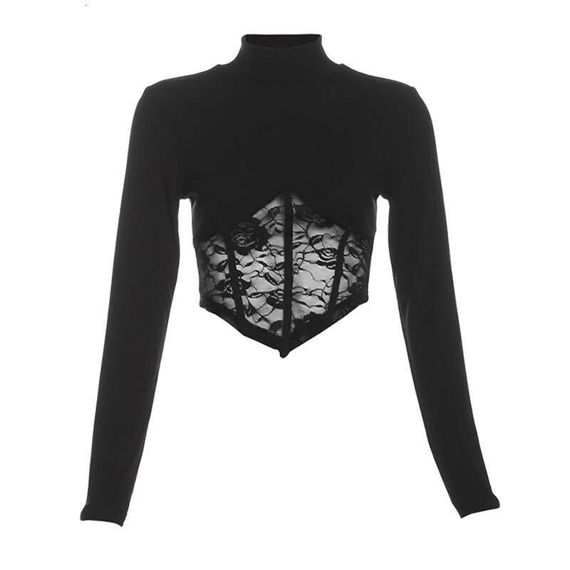Wind 2024 Autumn New Women's High Collar Lace Hollow Top Slim Fit Hip Wrapping Half body Long Dress
