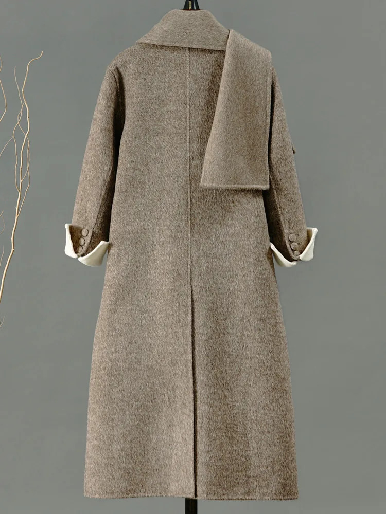 DFDG n sense temperament contrasting colors splicing cashmere woolen coat for womens 2024 autumn winter collection 241129