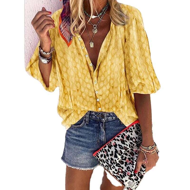 Spot European American Foreign Trade Women's W I S H Spring And Autumn Single Breasted Printed Long Sleeved Loose Collared Shirt Top Trendy Cloth