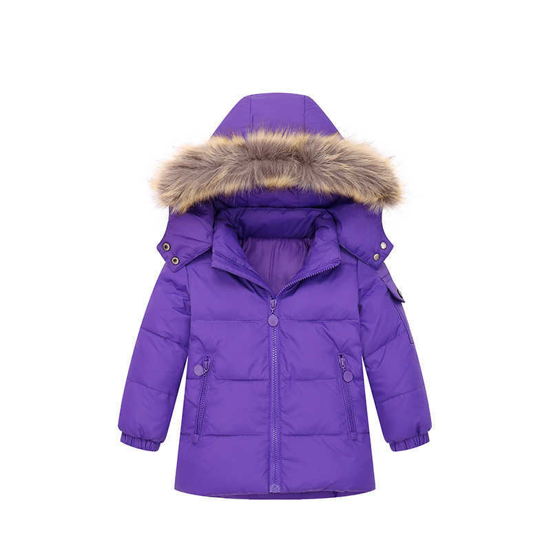 Children's down jacket can be removed hooded fur collar medium and small children's warm ski suit jacket + overalls X241129