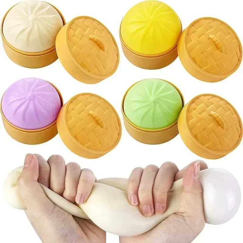 Colorful Dumpling Stress Balls Fidget Sensory Toy Squeeze Dough Ball Stress Relief Hand Toy Bun with Food Steamer Stretchy DeskXJ241129