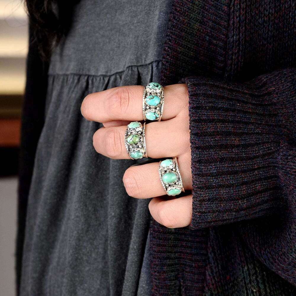 Hecheng New Turquoise Bohemian Style Jewelry Women's Ring