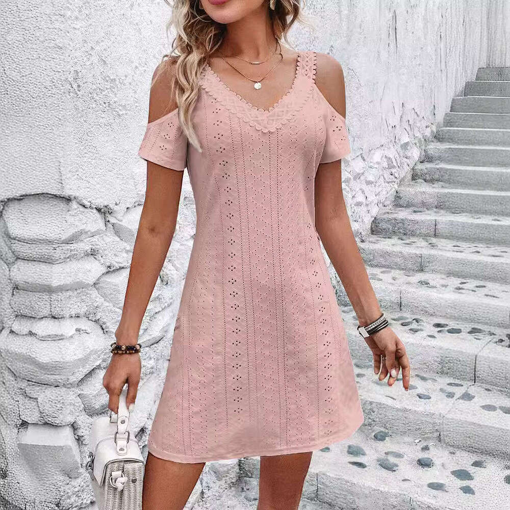 Western Style Dress, Women's Summer New Style, Cross-Border Off Shoulder Short Sleeved Fabric, Slimming Jumpsuit, Trendy Clothing, Fashionable An