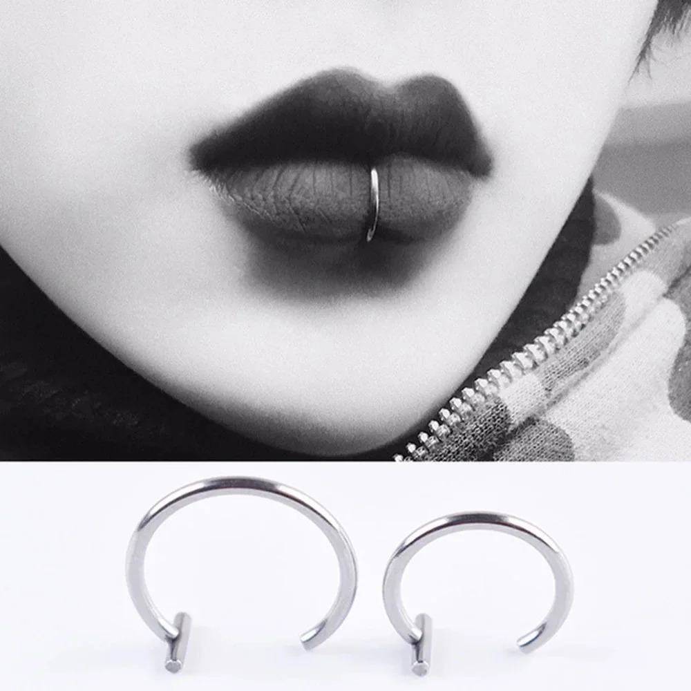 2023 Punk 810mm Steel Lip Rings Cuff Clip on Labret Piercing Ear Nose Hoops Unisex Women Septum Body Jewelry 241125