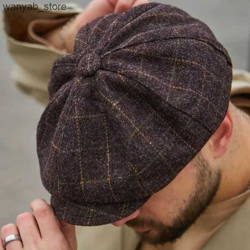Berets Classic mens hat vintage mens hat vintage tweed Peaky Blinders Beret Hat plain weave mens hat L240910