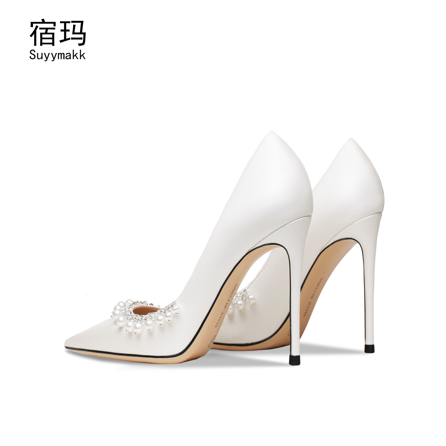 Women's Shoes 2024 New Shoes For Women High Heels White Bead String Pumps Fashion Pointed Toe Stiletto Sexy Wedding 10Cm