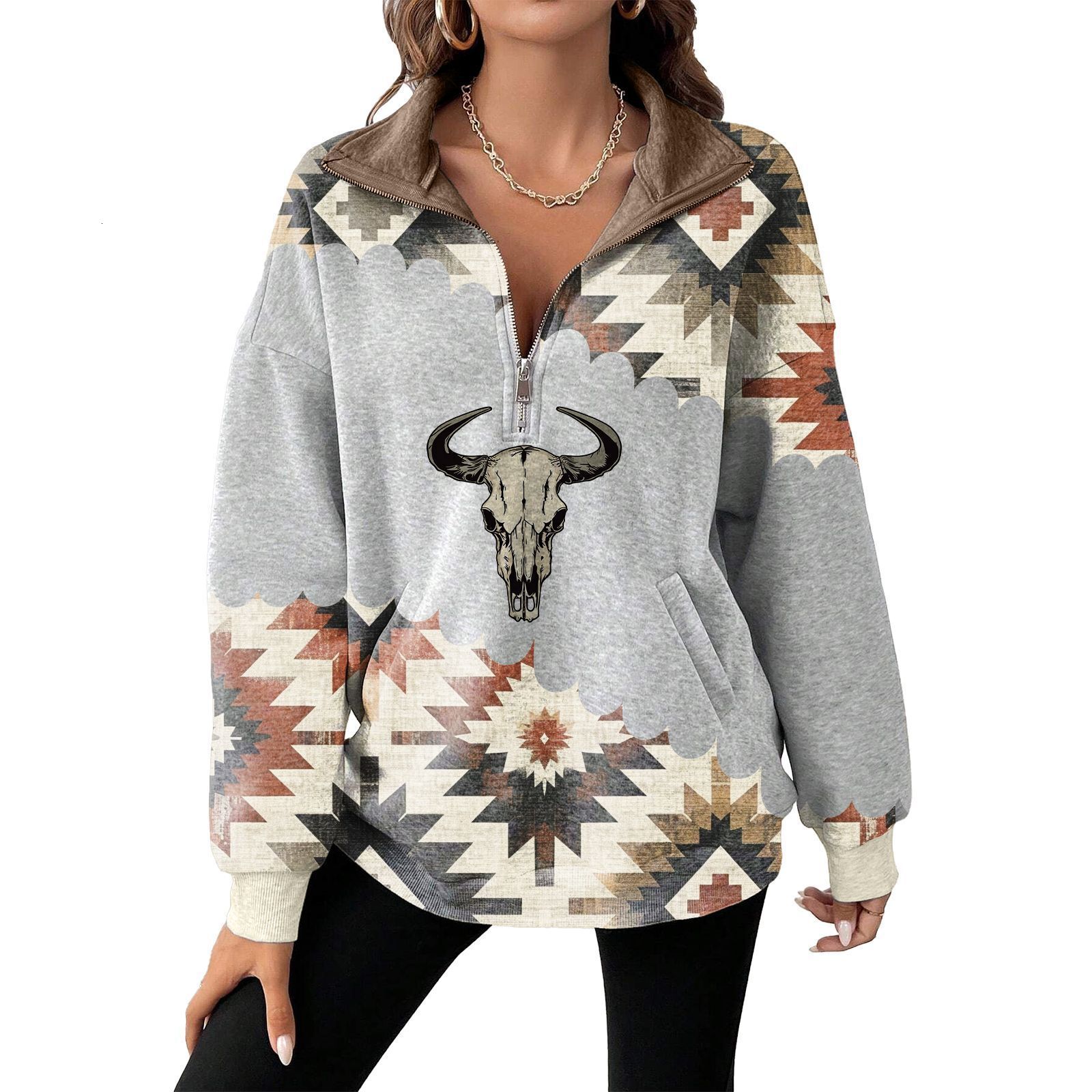 Women's Zipper Hoodie 3D Digital Pattern Series Printed Hoodie Casual autumn sweater print