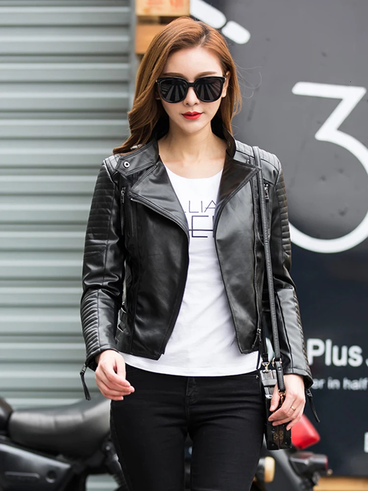 Fitaylor Spring Autumn Women Punk Leather Jacket PU Faux Jackets Basic Bomber Motorcycle Black Coat 241129