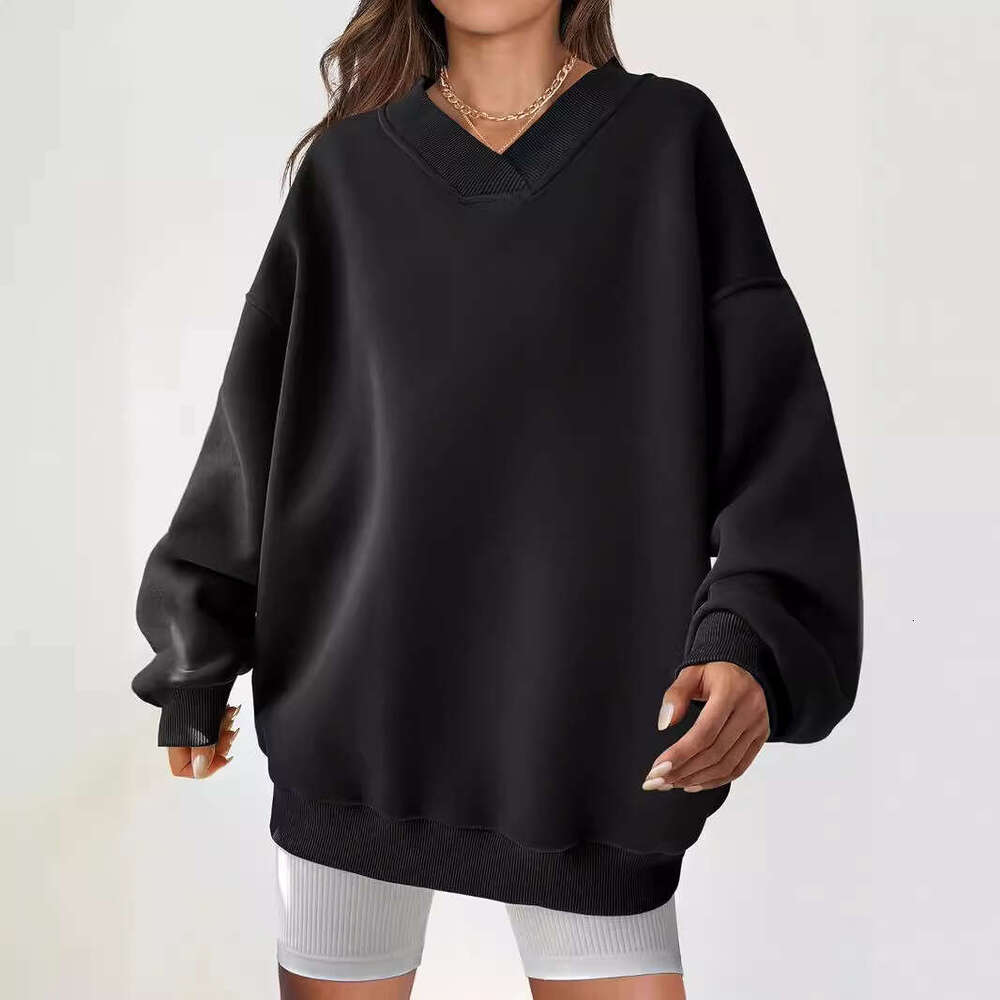Women's loose 2024 autumn/winter new V-neck pullover long sleeved versatile hoodie