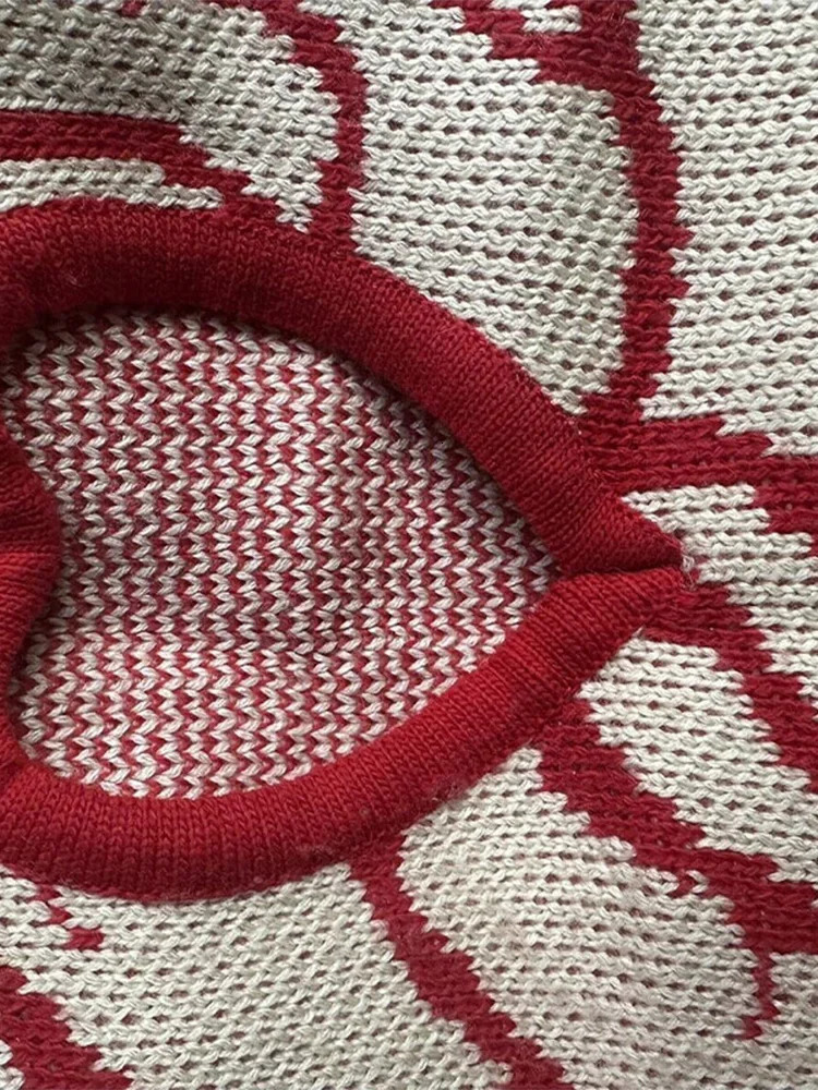 Autumn Love Hollow Out Jacquard Mens Sweater Vest Loose V Neck Sleeveless Knitted Sweaters Street Harajuku Pullover Waistcoat 241129