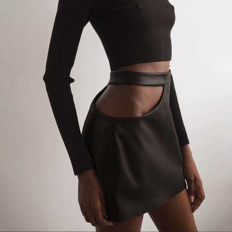 2023 Spring/Summer New Fashion Hollow High Waist PU Wrapped Hip Women's Half Skirt