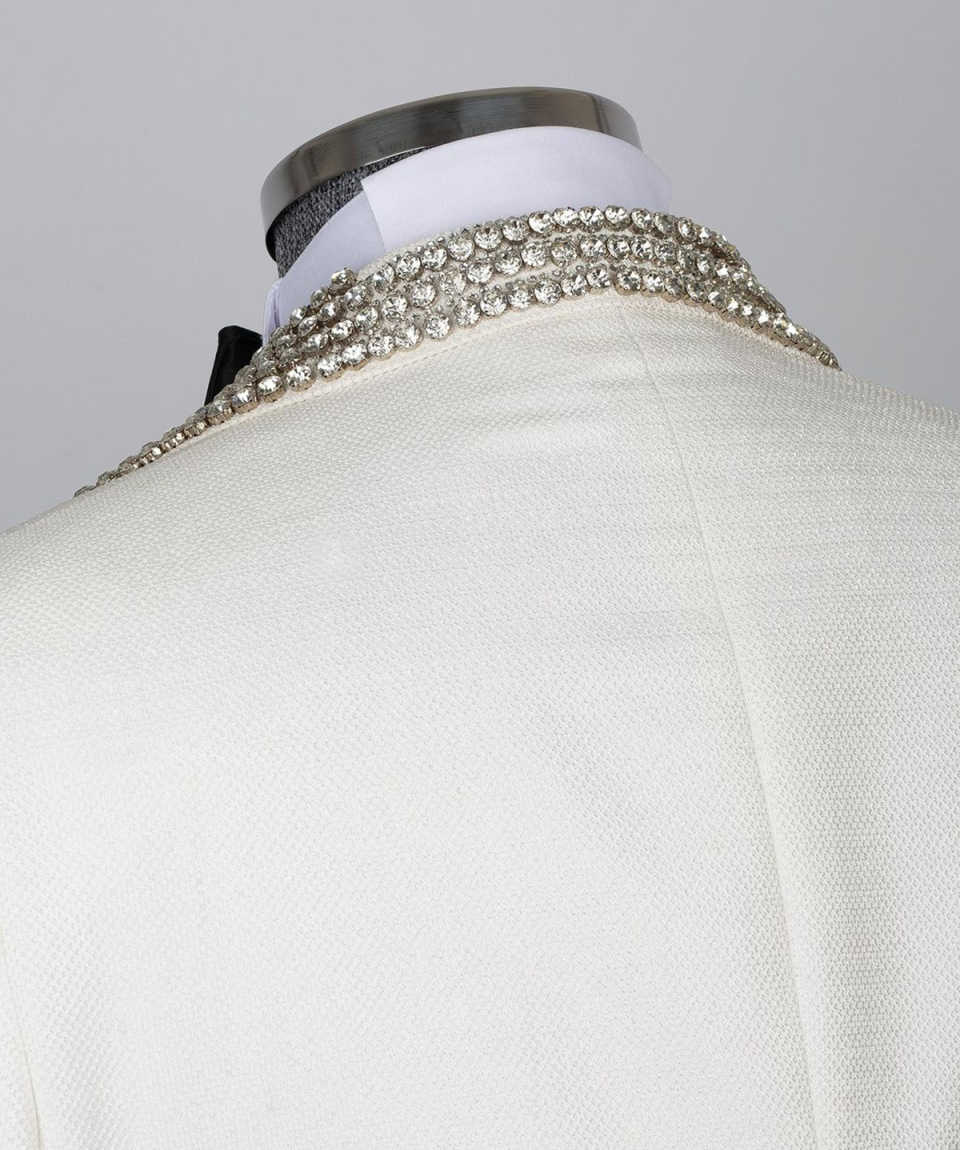 Exquisite Men Suits Rhinestone Beaded One Piece Set Coat Peaked Lapel Wedding Tuxedos One Button Business Formal Wedding Suit For Groom Custom Made