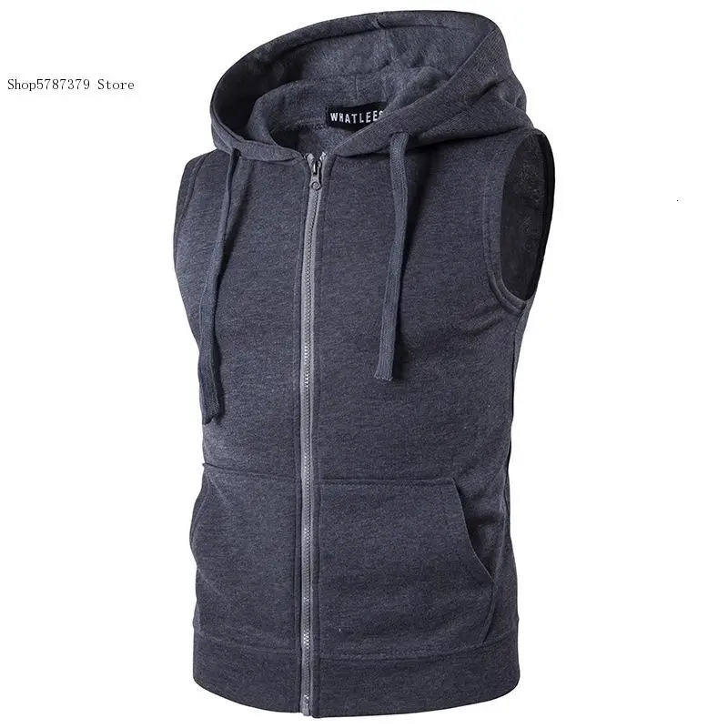 Mens Casual Hoodie with Sleeveless Zipper Sports Shirt Springsummerautumn Cotton Jacket Vest 241129