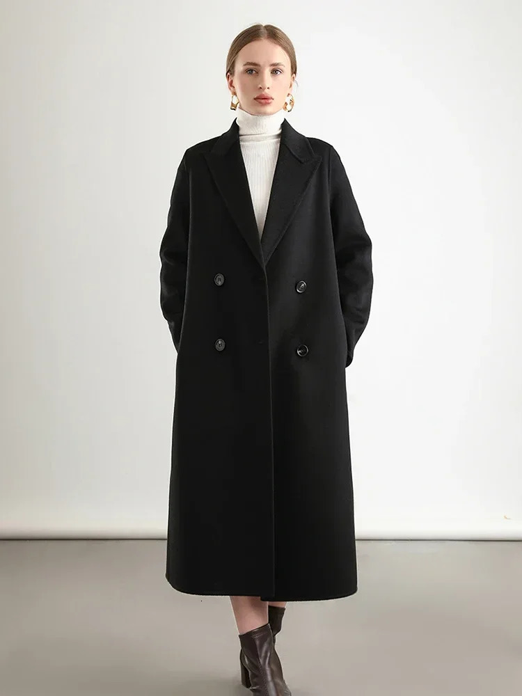 Women 100 Wool Lapel Overcoat Belt DoubleBreasted Autumn Winter Long Jacket Trench Coat Ladies trf za Female Clothing 19 241129