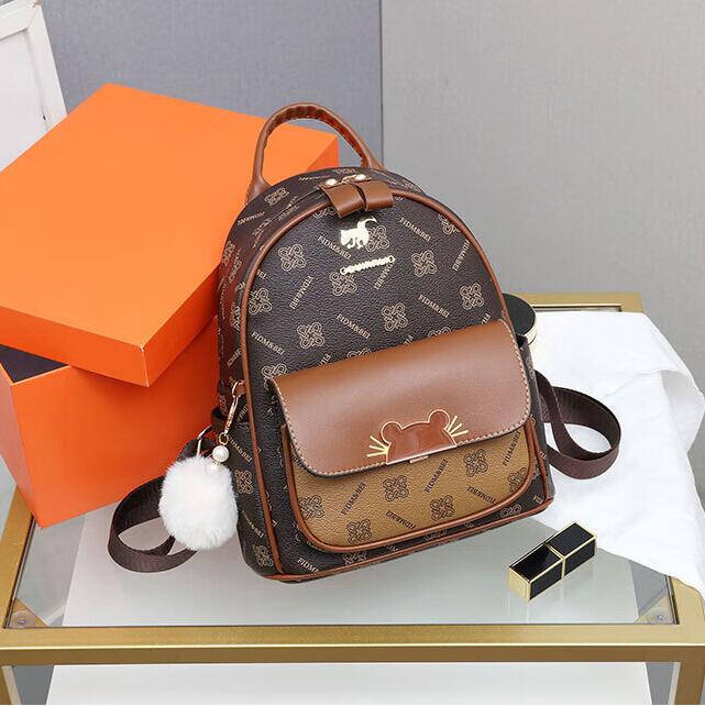Wholesale women shoulder bag cute cartoon fashion handbag classic geometric printing womens casual backpack popular hair ball pendant women's backpack 9966#