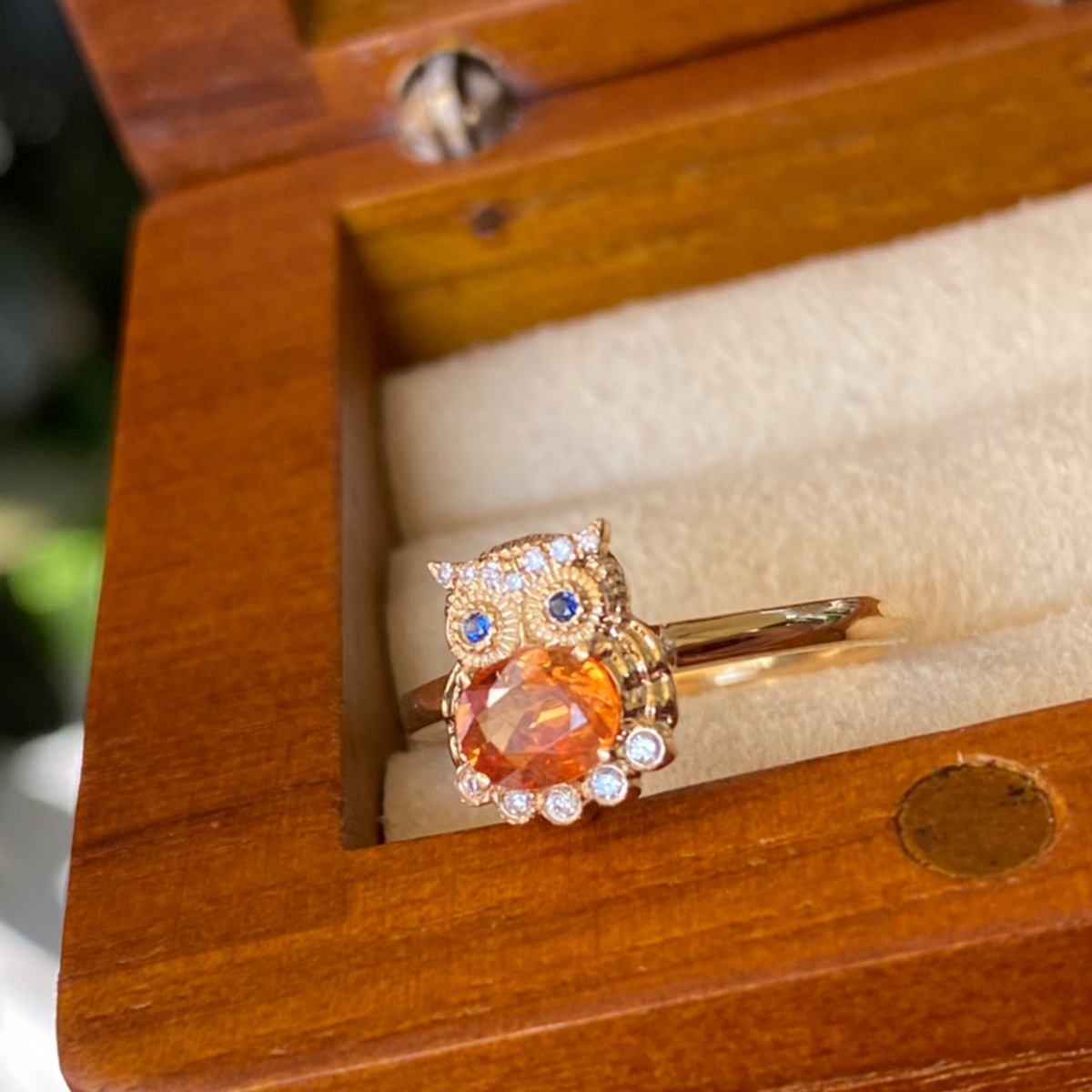 Free shipping S sterling sier cute owl designer ring for women girls gold lovely oval cz zircon sea blue crystal stone charms elegant rings jewelry Fr