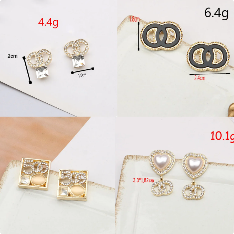 Classic Letter Stud Earring Simple Metal Geometric Women's Round Crystal Rhinestone Pearl Earrings Wedding Party Jewerlry