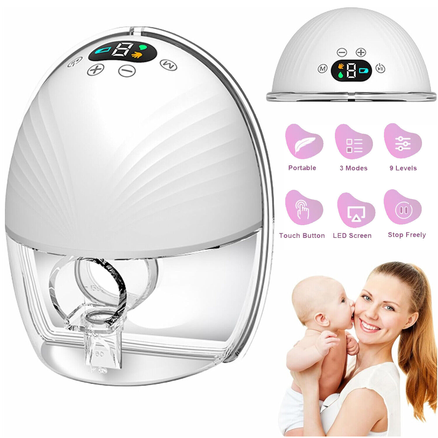 2 PCS Wearable Electric Breast Pump Silent Hands Free 9 Levels Auto Milker USB