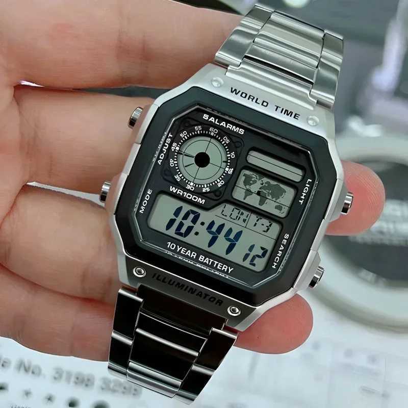 New Busin Waterproof Stainless Steel Str Watch Mens D Digital Alarm Clock Relogio Good quality free shipping