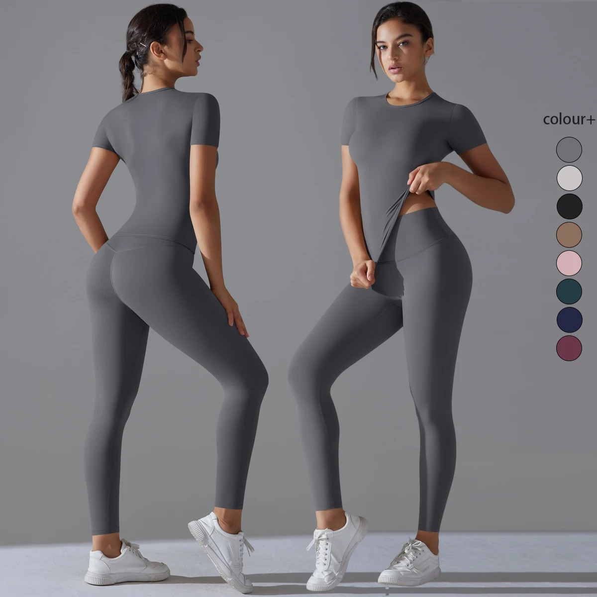 QuickDrying Gym Leggings Set Yoga Suit Sports Sleeve Breathable Stretchy GYM Slim Fitness Active Top Tight Pant 241125