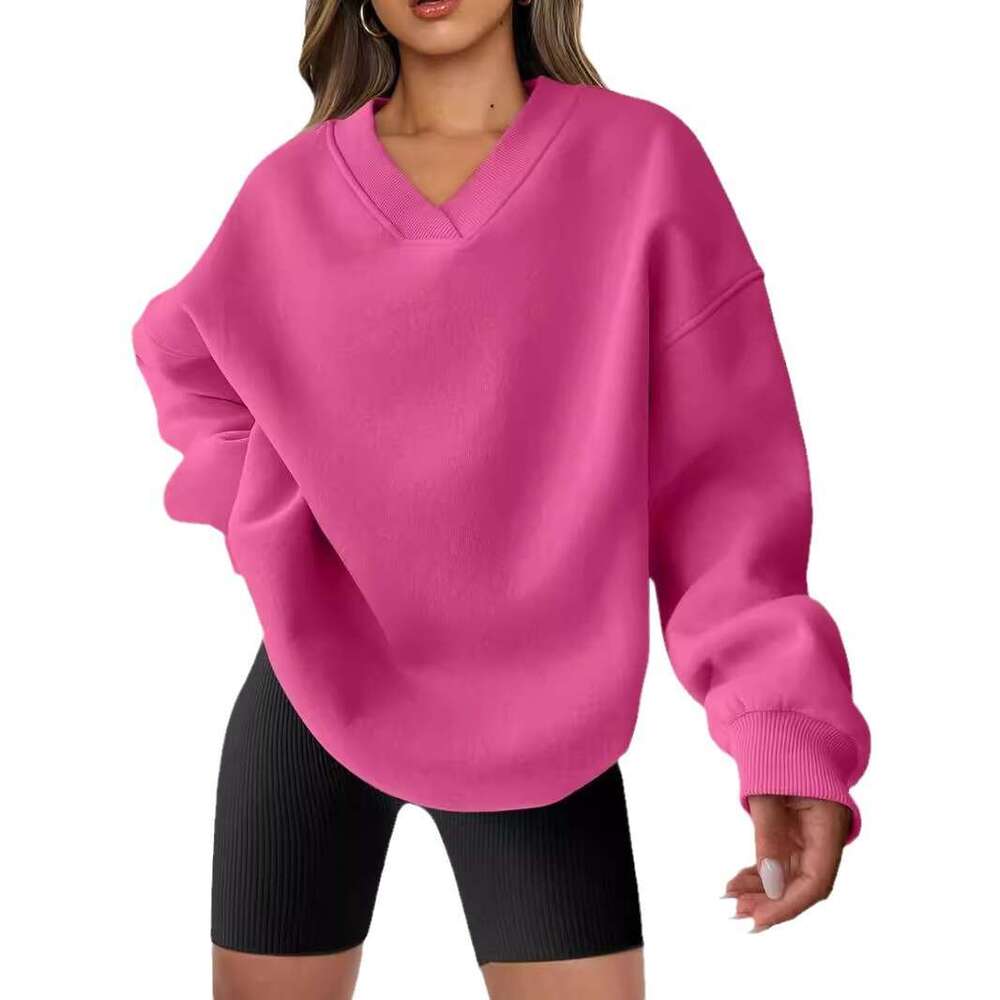 Women's loose 2024 autumn/winter new V-neck pullover long sleeved versatile hoodie
