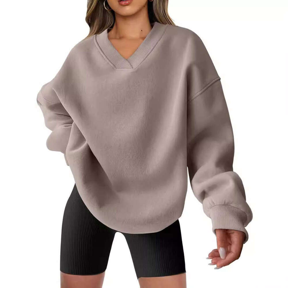 Women's loose 2024 autumn/winter new V-neck pullover long sleeved versatile hoodie