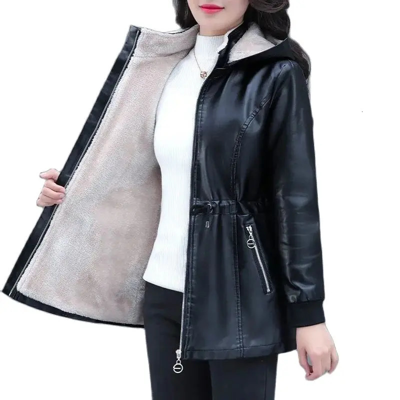 Winter Coat Fashion Soft Leather Clothes Long Sheep Jacket Plus Velvet Padded Warm 241129