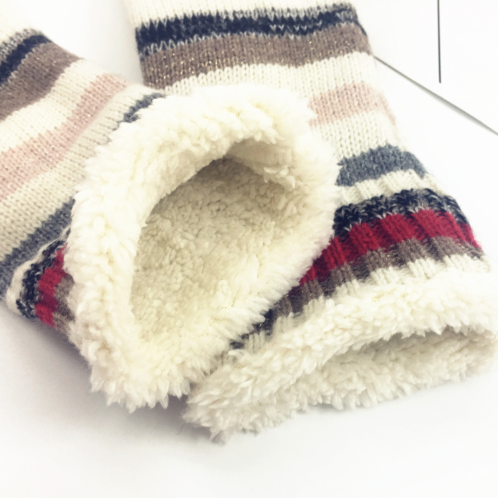 Winter gloves knitted wool gloves men's and women's thick double-layer warm woolen striped anti cold gloves wholesale